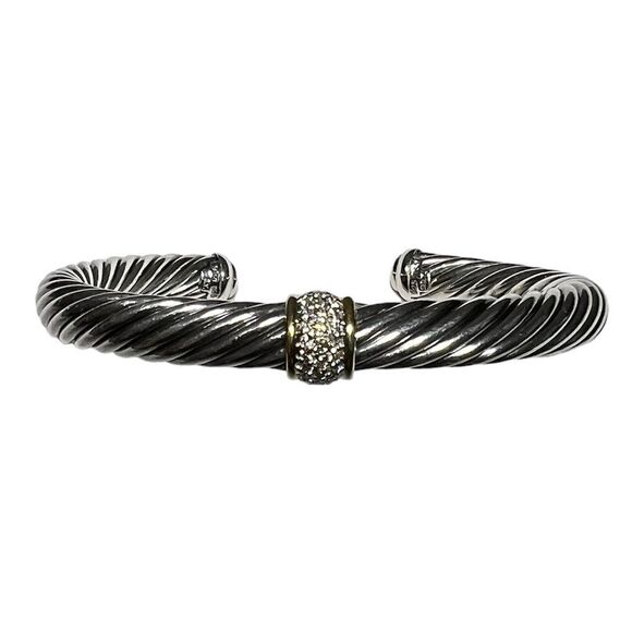 David Yurman 925 Sterling Silver 750 (18K) Yellow Gold Twist Cable Cuff Bracelet - Picture 4 of 15